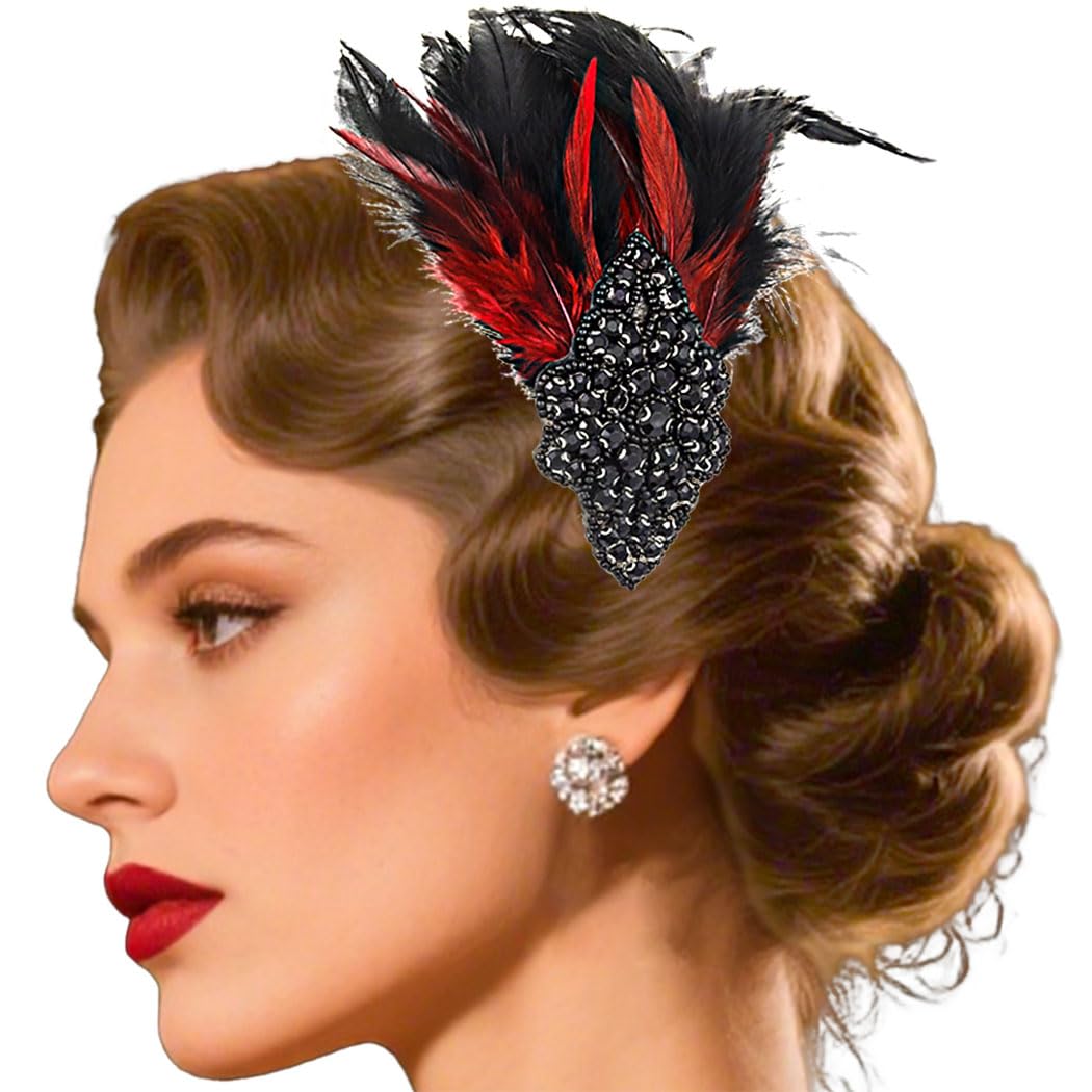 Amazon.com : Gangel 1920s Flapper Headband Great Feather  display picture 2