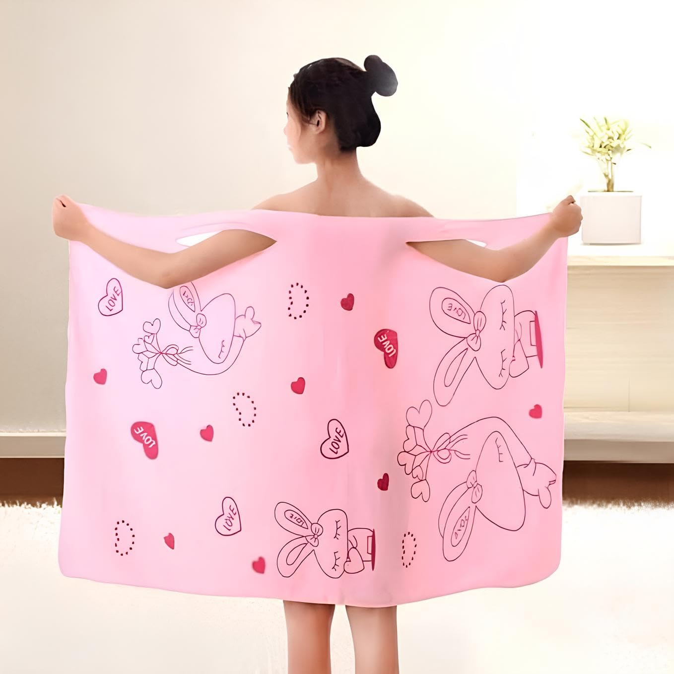 BLUZO Microfiber Bathing Wearable Magic Towel Bath Towel Beach and Spa Bathrobe Bathroom Towel Dress with Straps for Girls & Women (300 GSM Pink Towel Pack of 1)-image-36