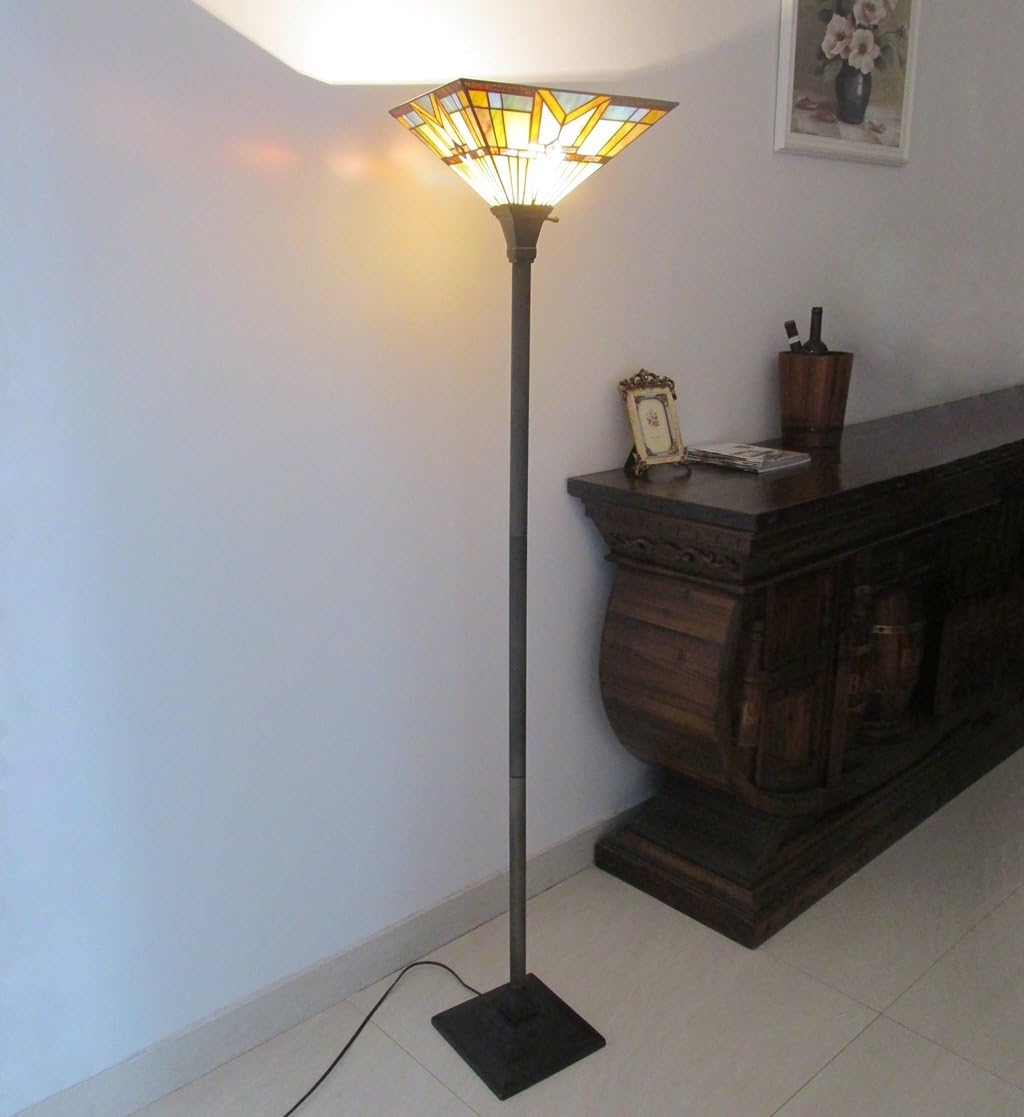 Tiffany Style 69" H Stained Glass Mission Torchiere Floor Lamp 1-Light with 14.2" Wide Shade for Living Room, Bedroom