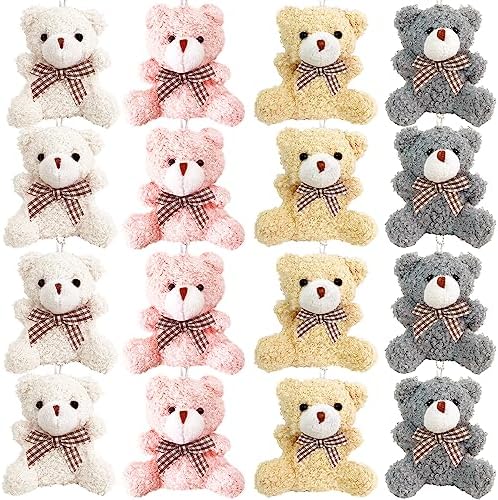 16 Packs Plush Bears Keychain,Cute Mini Bear Toy Keyring Pendant,Soft Teddy Bear Backpack Charms for DIY Keychain Craft Birthday Gifts Party Favors Supplies