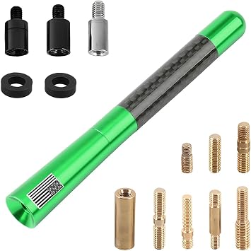 Carbon Fiber Car Short Antenna, 4.7 inch American Flag Vehicle Radio Billet Antenna with 2Screw 9Adapter 2Rings, Waterproof Automotive AM FM Reception Mast Replacement, Universal Fit Green