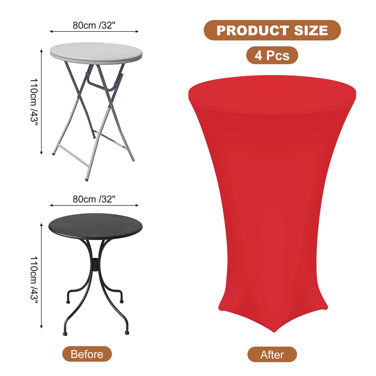 Cocktail-Tischdecken Set – 4 Stück, Rund, 80 X 110 Cm, Spandex, Weiß, Für Hochzeit & Party