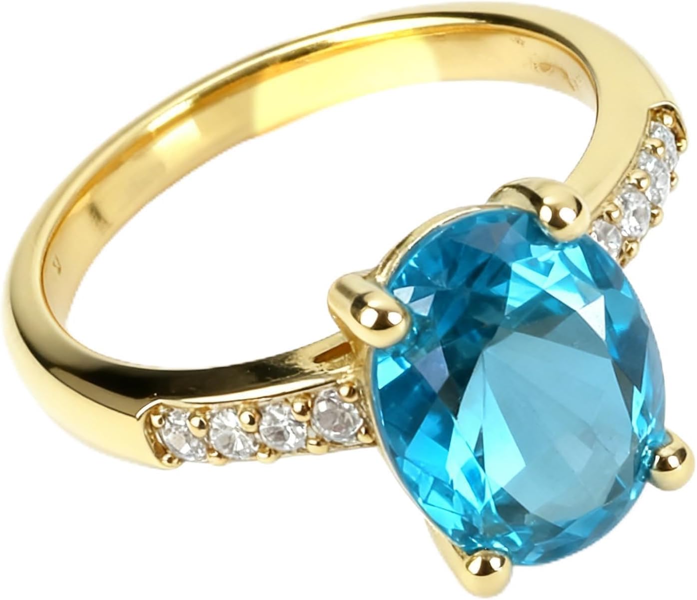 14K Gold Plated 925 Sterling Silver Ring for Women,Classic Oval Cut Blue Cubic Zirconia Engagement Promise Ring Jewelry Gifts for Her,Sparkling Gemstone Dainty Ring for Wedding Daily Size:6-10