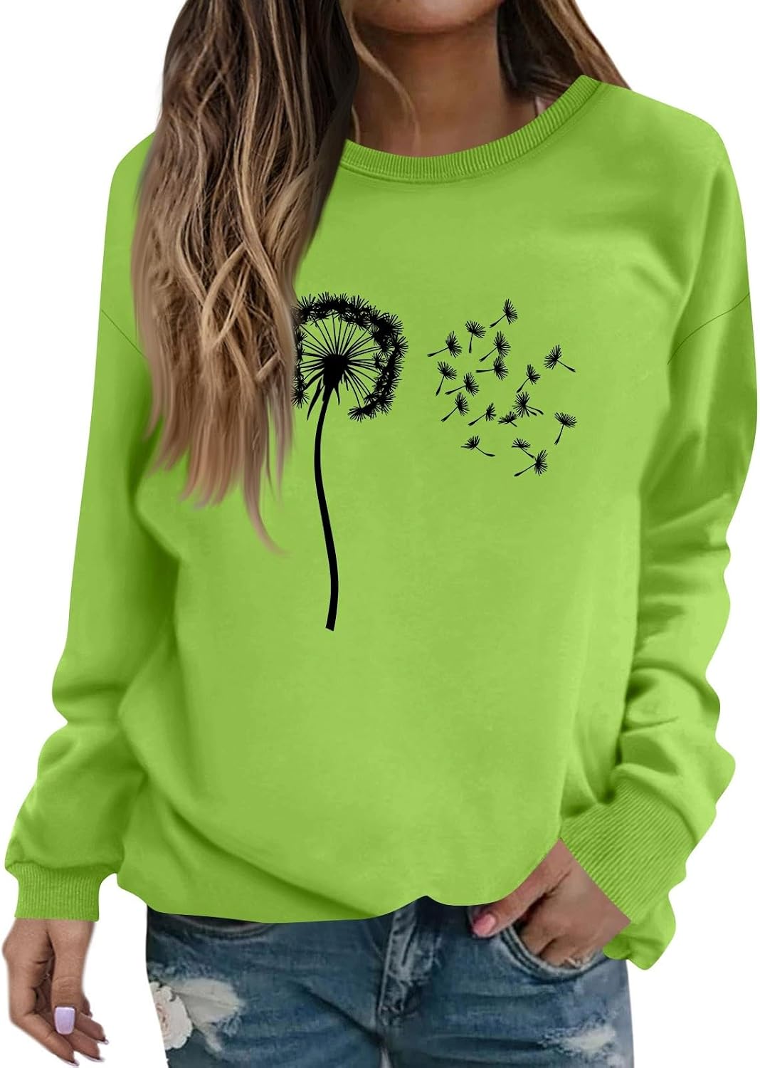 Women Crewneck Daisy Print Long Sleeve Sweatshirts Faith-Hope-Love Graphic Tops Casual Loose Fit Pullover Shirts