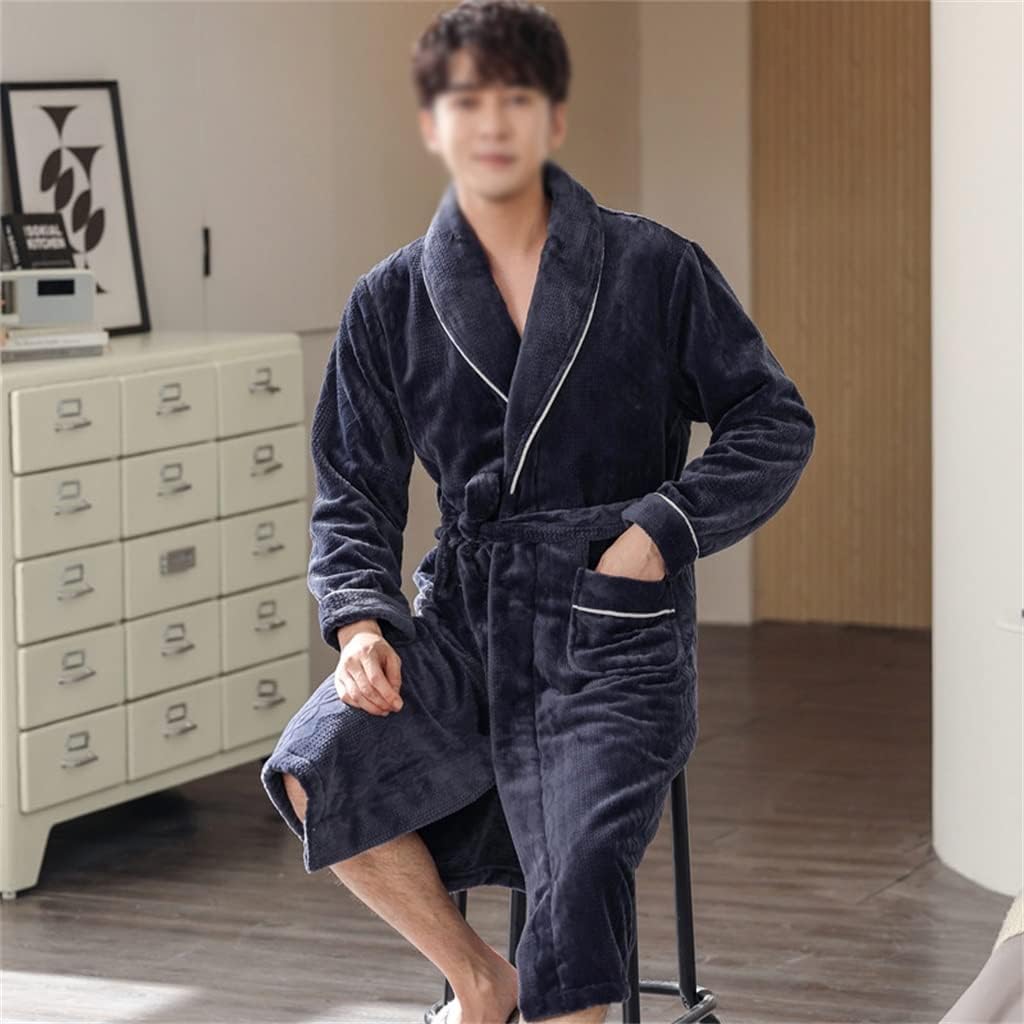 Warm Casual Softy Sleepwear Men Nightgown With Belt Sleep Dress Padded Flannel Kimono Bathrobe Gown Thicken Robe