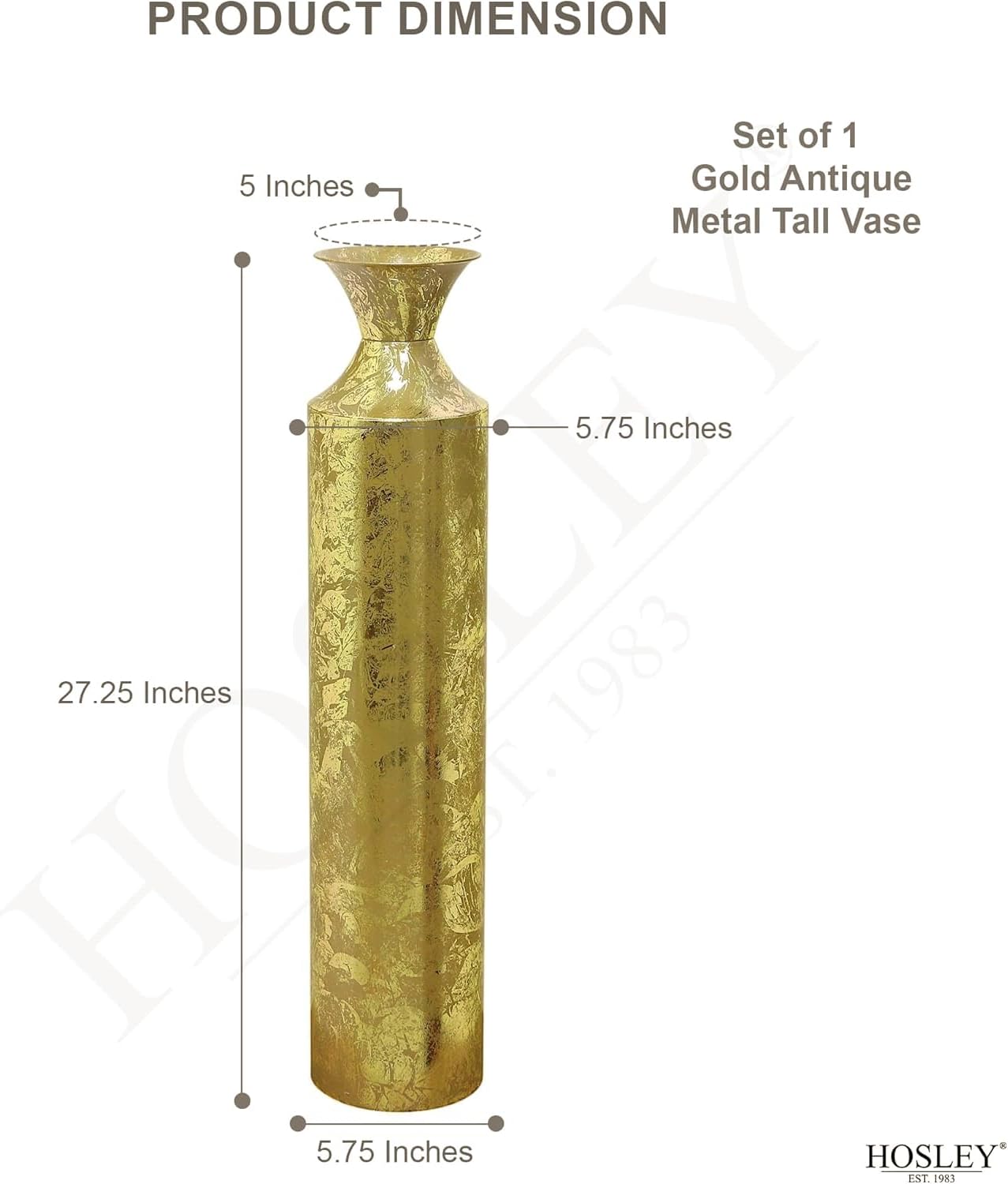 Hosley Decorative Gold Metal Tall Floor Vase. Ideal Gift for Floral Arrangements Weddings Party Spa Reiki Meditation Settings O5 (27.25" High)