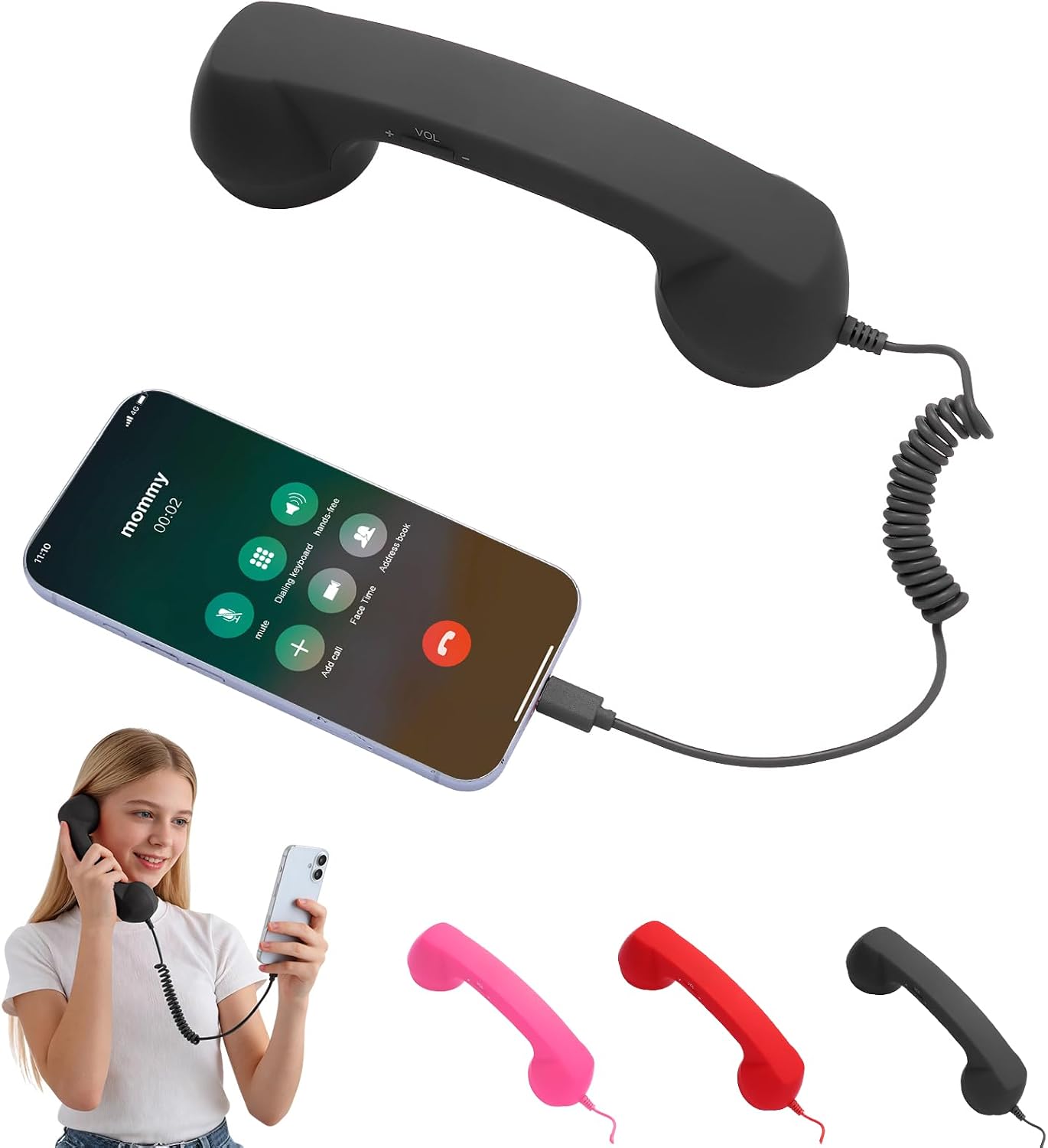 Retro Phone Handset, 2026 New Retro Style Type-C Phone Handset,Vintage Wired Plug in Handheld Cell Phone Receiver with Microphone, Suitable for Cell Mobile Video Conferences,Calls,Meetings (Black)