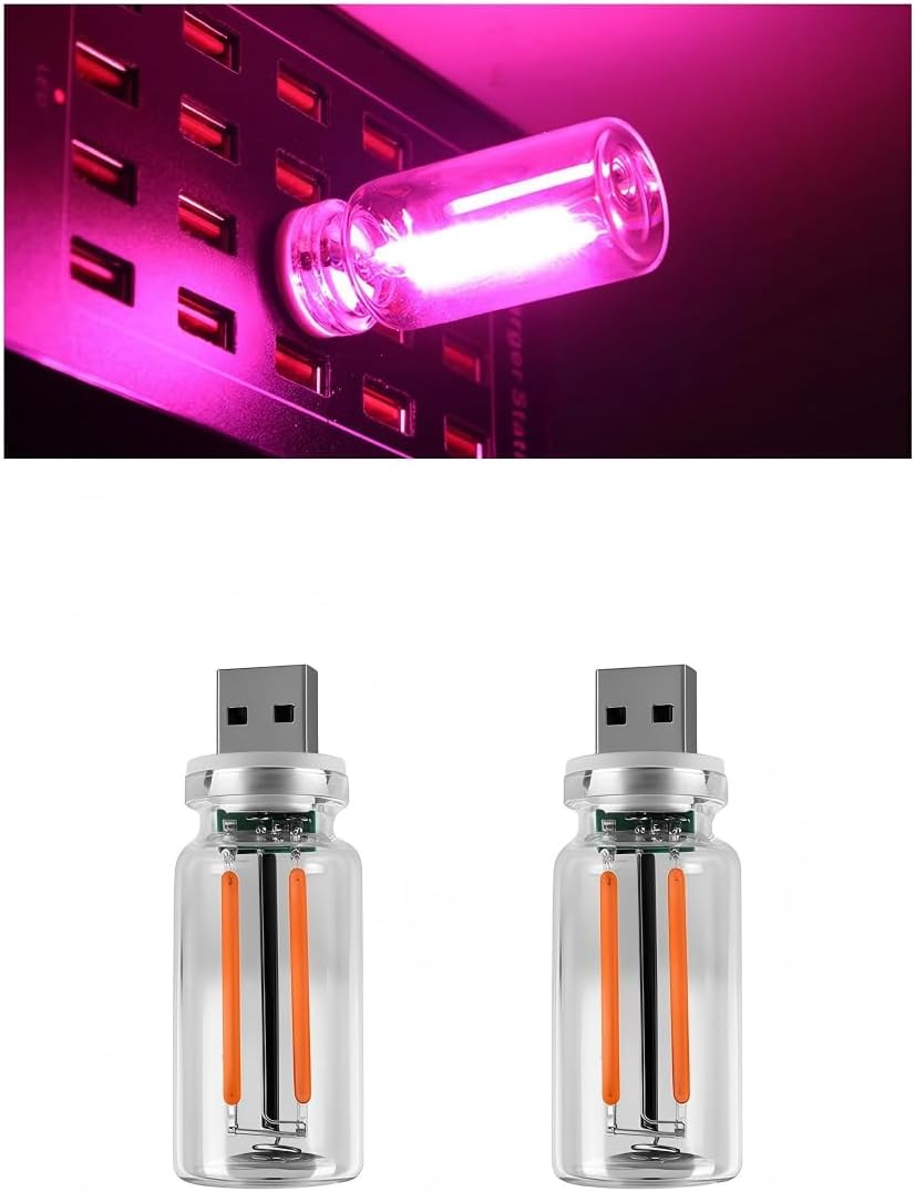 Zpana 2PCS Car USB Night Lights, Portable Mini Touch Dimmable Vehicle Retro Glass Bottle Ambient Lamp, Plug-in Automotive Interior Atmosphere Decoration Bulb, Universal for SUV, Sedan, Truck (Blue)