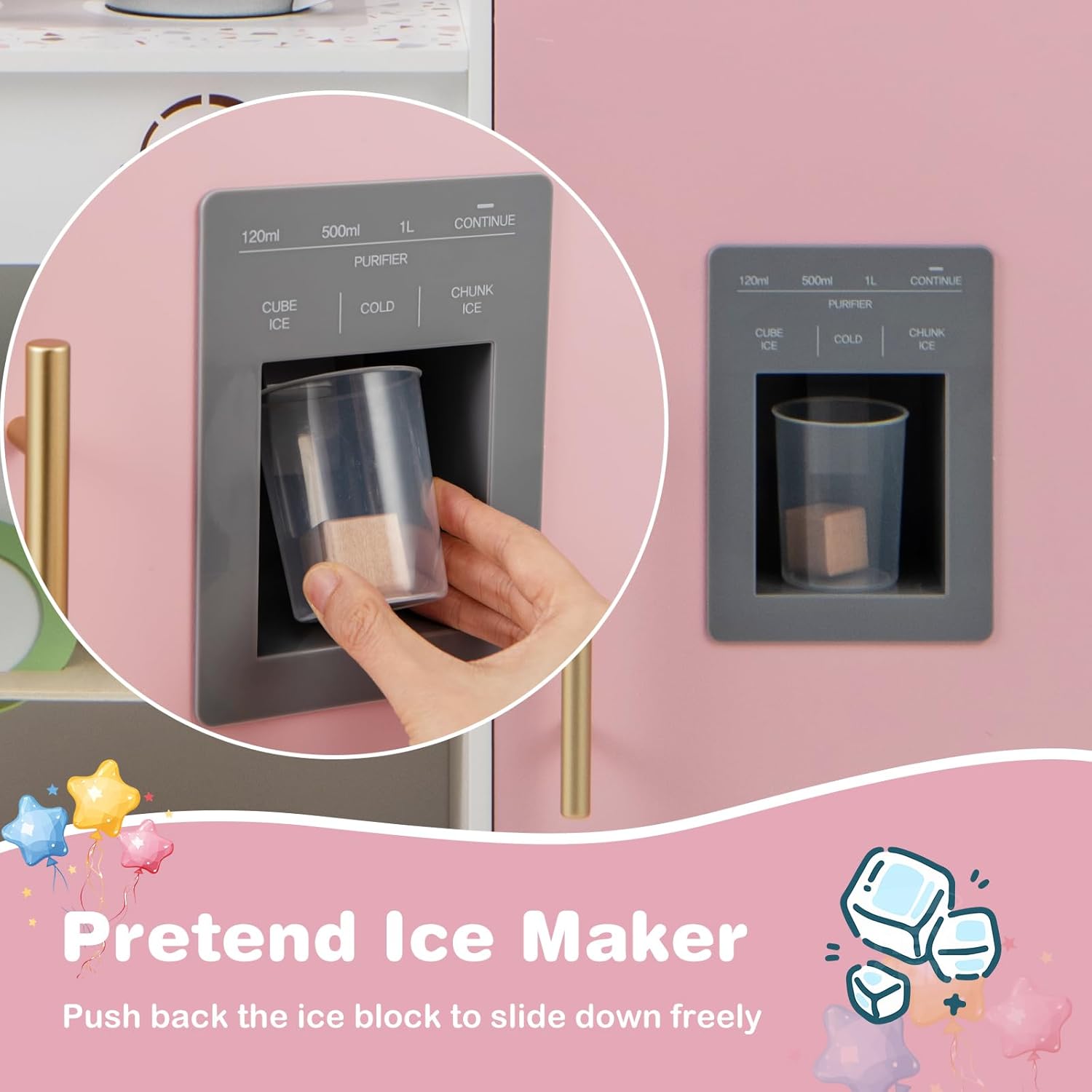 INFANS Kids Kitchen Playset, Toddler Wooden Kitchen Pretend Cooking Toy Set with Coffee Maker Ice Machine Dishwasher Microwave Storage Cabinet, Simulation Play Kitchen for Boys Girls 3+