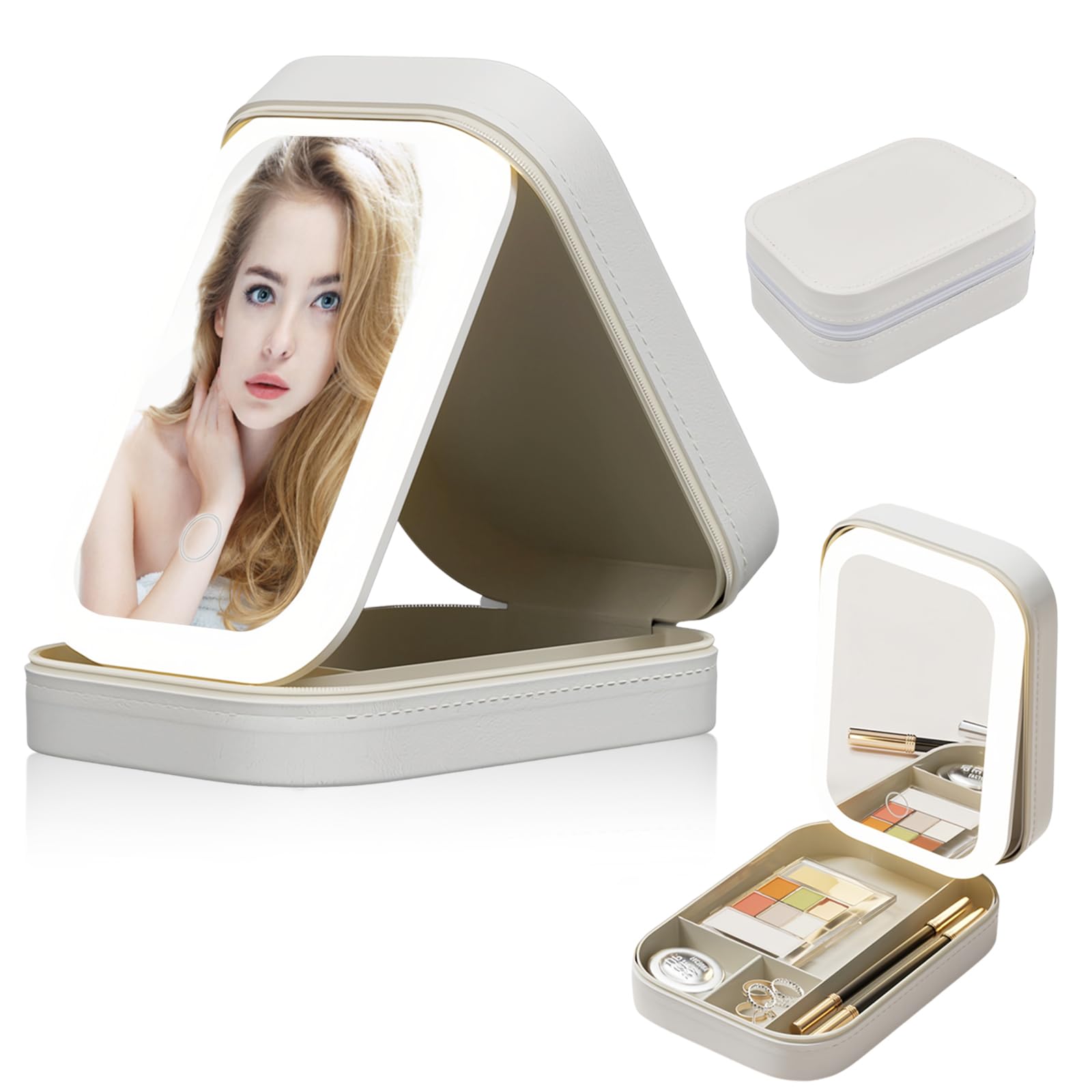 Bolsa de Maquillaje con Espejo Portátil, Estuche de Maquillaje con Espejo, Neceser de Maquillaje con Espejo y Luz, LED Make-up Bag, LED Bolsa de Cosméticos de Viaje con Espejo LED para Mujeres