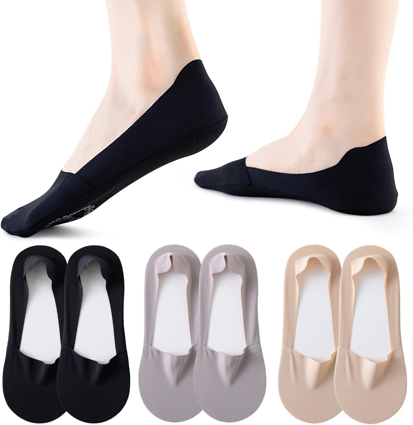 6/8 Pairs Women's No Show Ultra Low Cut Liner Socks - Ice Feeling, Non-Slip, Invisible, Thin