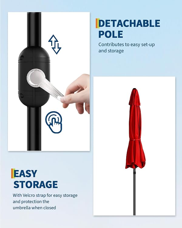 JoanKaren 10FT Patio Market Umbrella with Push Button Tilt & Crank, 8 Sturdy Ribs, UPF 50+ UV Protection Waterproof, for Garden, Deck, Backyard, Pool & Patio Table by JoanKaren - Image 6