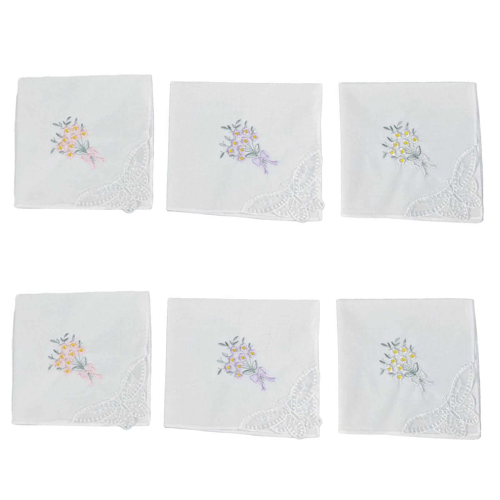Buxuaaaa Flower Embroidered Handkerchief with Lace Edges for Ladies Soft Cotton Fabric Portable Lightweight Pocket Square Women Handkerchief