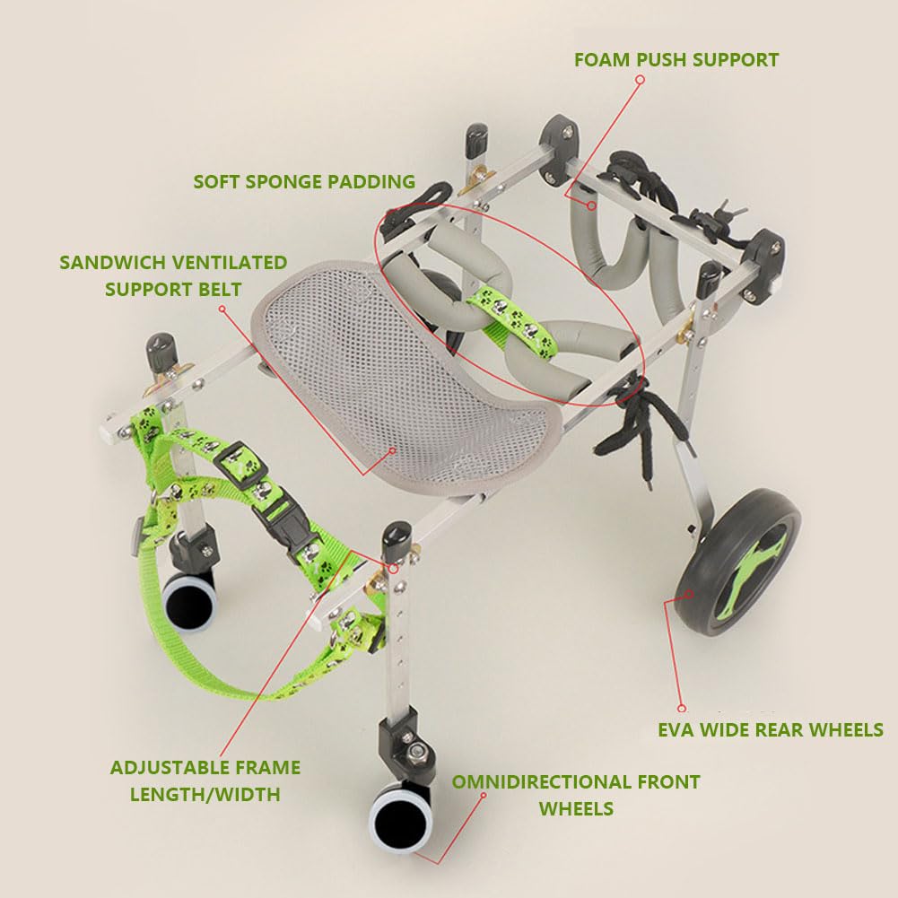 Silla de ruedas ajustable para perros grandes, carrito de movilidad de aluminio ligero con neumáticos de PVC, soporte trasero para patas para mascotas lesionadas, ideal para rehabilitación y ayuda a