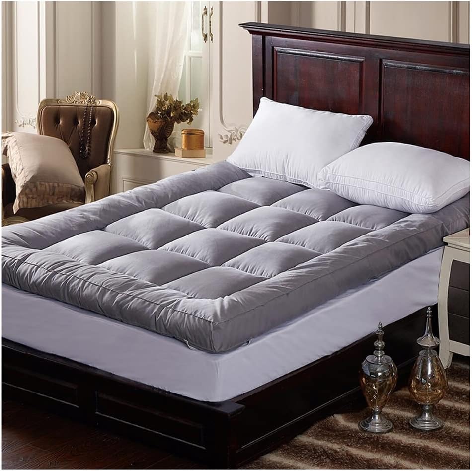 Extra Thick Mattress Topper Futon Mattress Bedding Floor Mattress Breathable Down Alternative Filling Thicken Mattress Pad Sleeping Pad for Guest Room Twin Size(Grey,200x220cm)