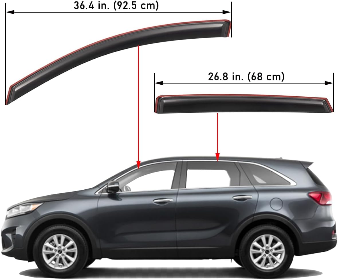 Lightronic Extra Durable Clip-on in-Channel Auto Vent Window Visor, Fits 2016-2020 Kia Sorento, UV Protection Rain Guard, Original Wind Deflector, No-Drill Easy Install, Dark Smoke, 4-Pcs