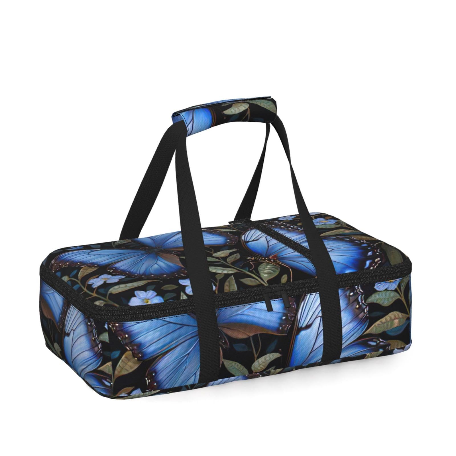 Blue Butterflies Print Insulated Thermal Food Storage Bag Daily Reusable Picnic Tote Lunch Box Home