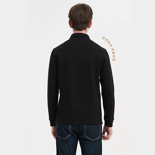 Vista 5 de ZPLMIDE Autumn Winter Cotton Air Layer Polo Shirt, Casual Lapel Long Sleeve T-Shirt Loose Solid Colour Top for Men Boys