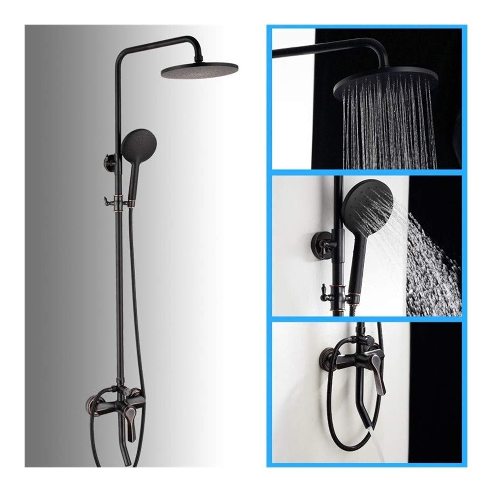 Système de douche haut de gamme tout cuivre noir avec mitigeur de douche haut de gamme