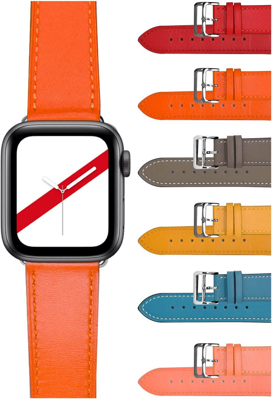 shizukawill] Apple Watch SE2 SE 7 6 5 4 3 2 1 41mm 40mm 38mm Apple Watch Strap Band Genuine Leather Strap Orange 01