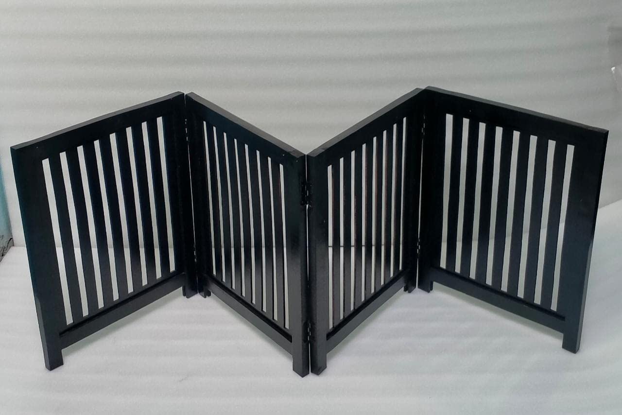 Wooden Freestanding Pet Gate 80 Inch 24 Panel Step Over Fence Expands