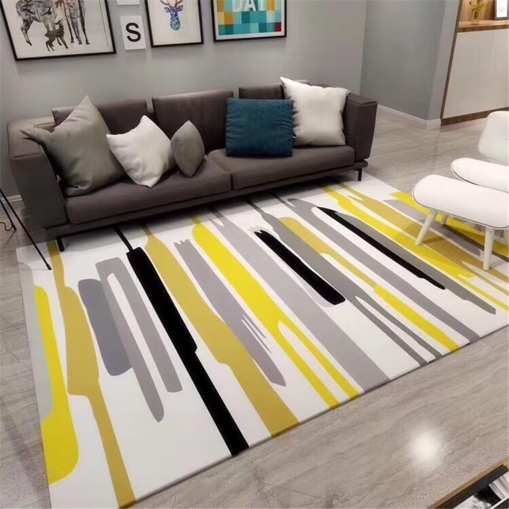 Tapis jaune durable motif rayures graffiti style urbain lavable en machine 50x80cm