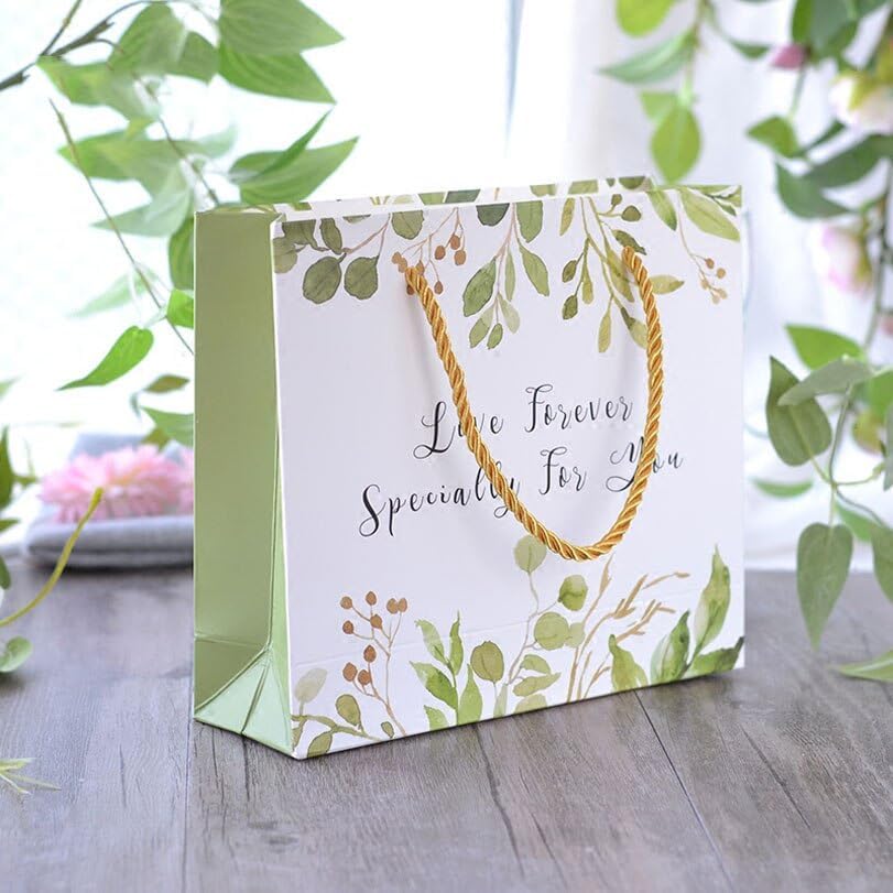 MODADA Gift Bags Green Tree Leaves Tote Bag Wedding Favors And Gift Box Shopping Paper Bags Wedding Decorations Favor