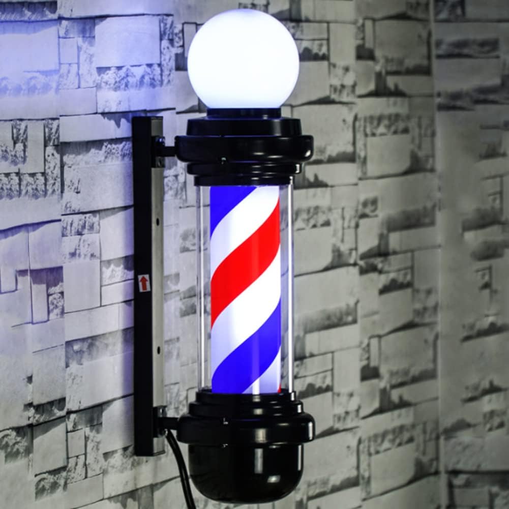 Rotating Barber Shop Pole, with Top LED Bulb,Hair Salon Rolling Red White Blue Light Sign,Waterproof Indoor/Outdoor,71CM : Everything Else
