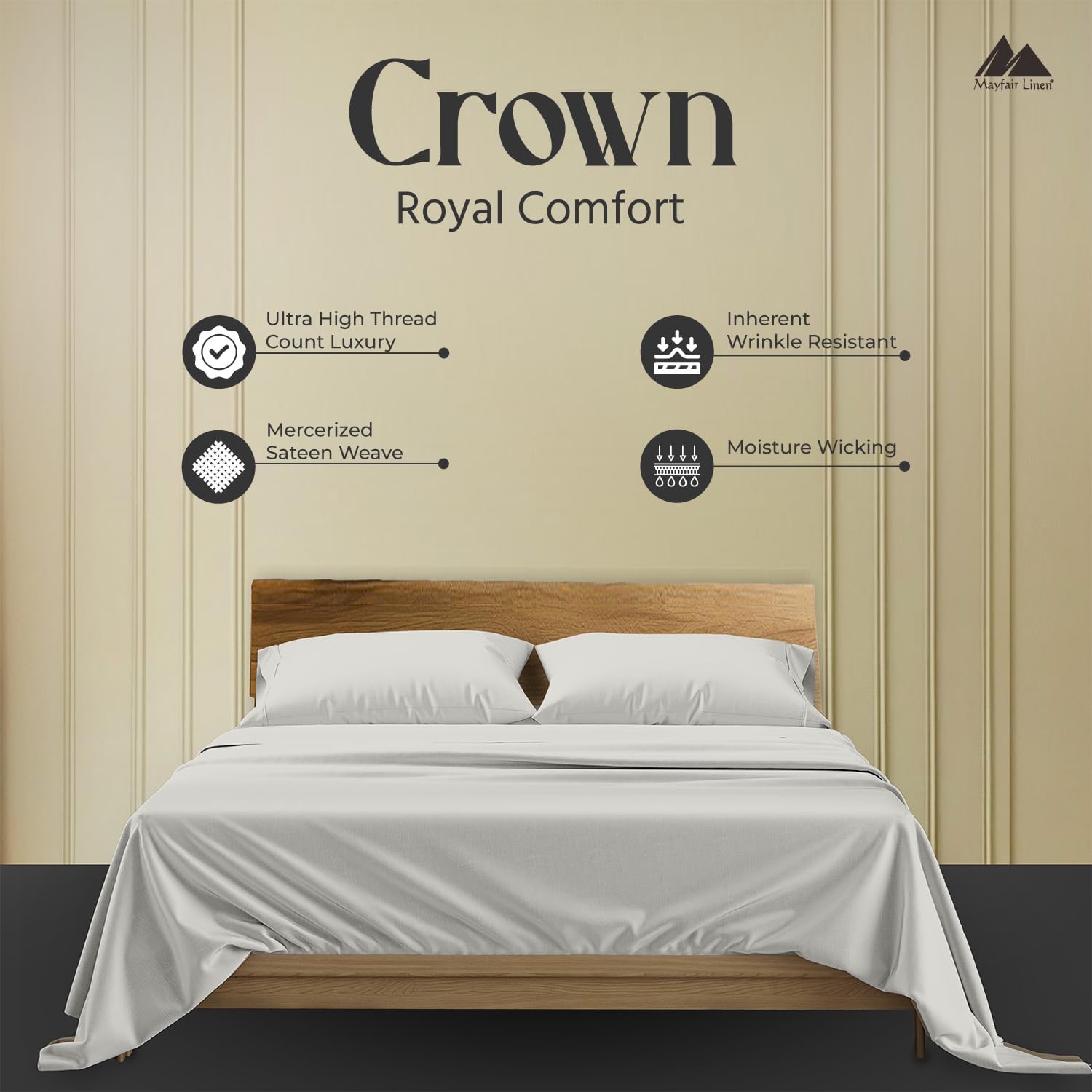 Mayfair Linen 100% Egyptian Cotton King Size Sheets Set - 2000 Series Luxury Sheets King Size Bed Set (4 Pc, Light Grey), Soft & Cooling, Sateen Weave 17" Extra Deep Pocket Hotel Collection Sheet