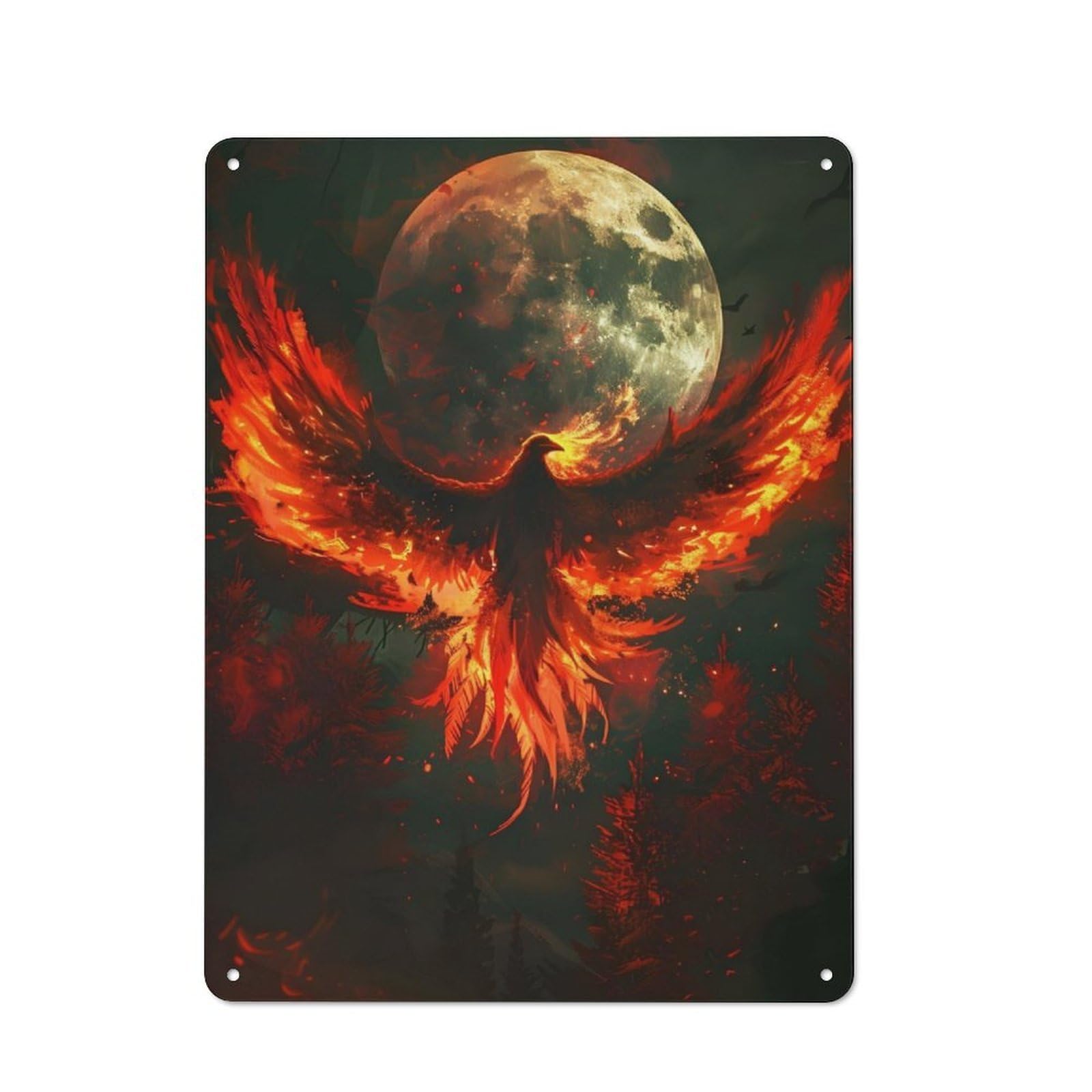 Junmoney Phoenix Full Moon Retro Metal Sign 40X30cm For Garden Room Or Summerhouse, For Garden Room Decor Fans
