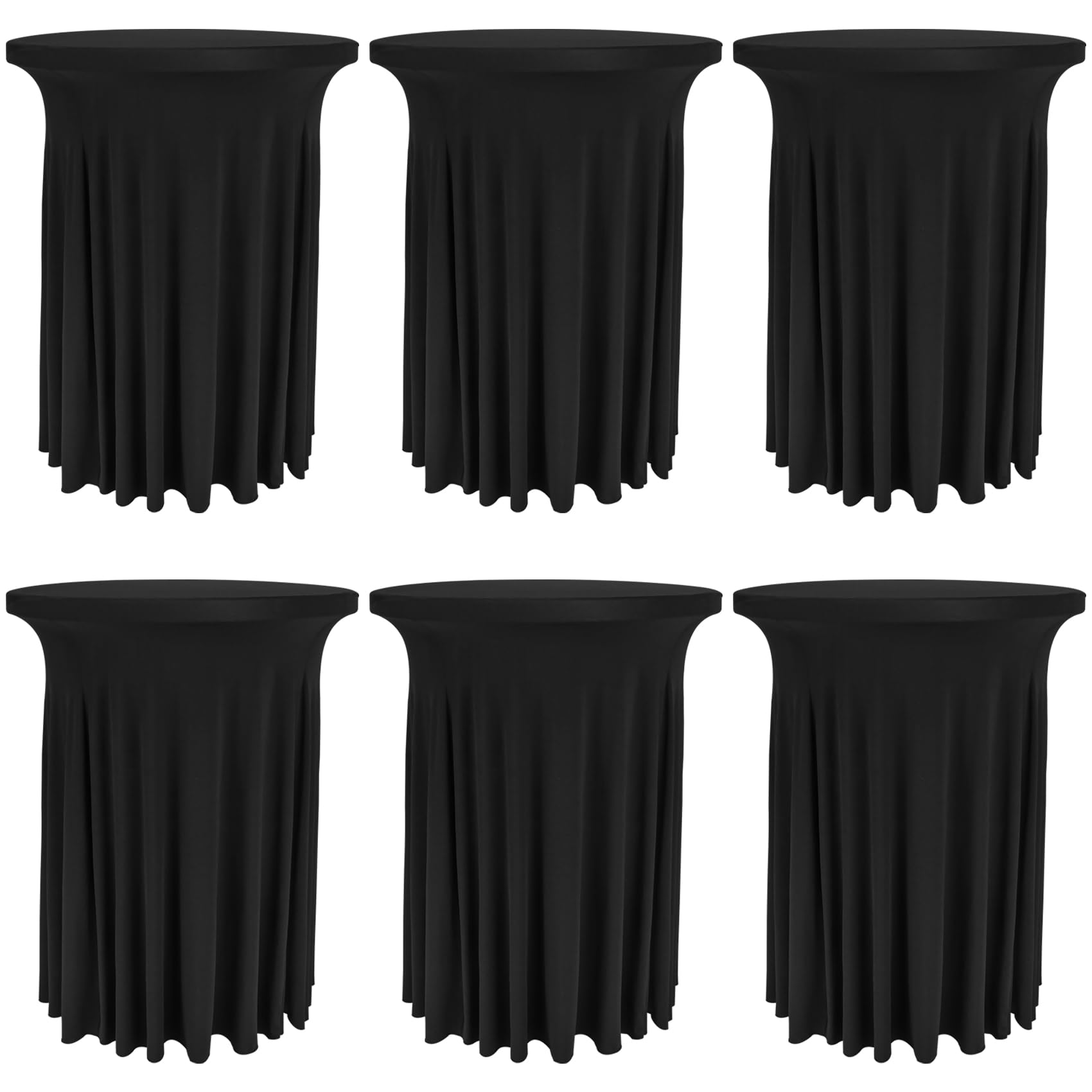 Paquete de 6 manteles redondos de cóctel de 32 x 43 pulgadas, falda de mesa de cóctel de elastano para mesa de bar redonda, mantel elástico ajustable, mantel lavable para bar alto, boda, fiesta