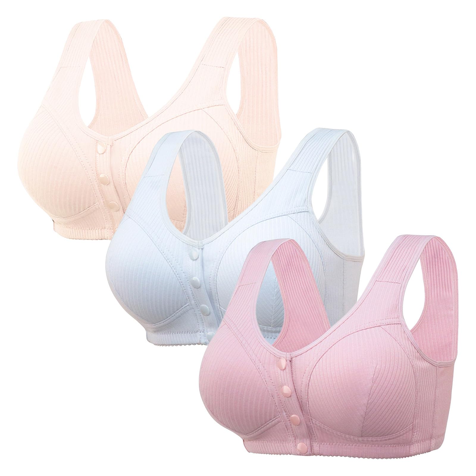 Sujetadores push up para mujer, paquete de 3 bralettes acanalados para mujer, extensores adicionales, brasier de cobertura completa, ropa interior sin costuras, brasier con botón frontal, lencería