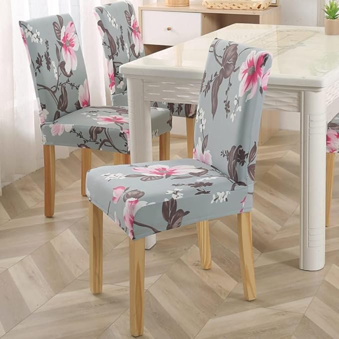 Lukzer 4PC Dining Chair Slipcover Stretchable Chair Cover Washable Chair Protector (Pink Flower Design/4Covers)