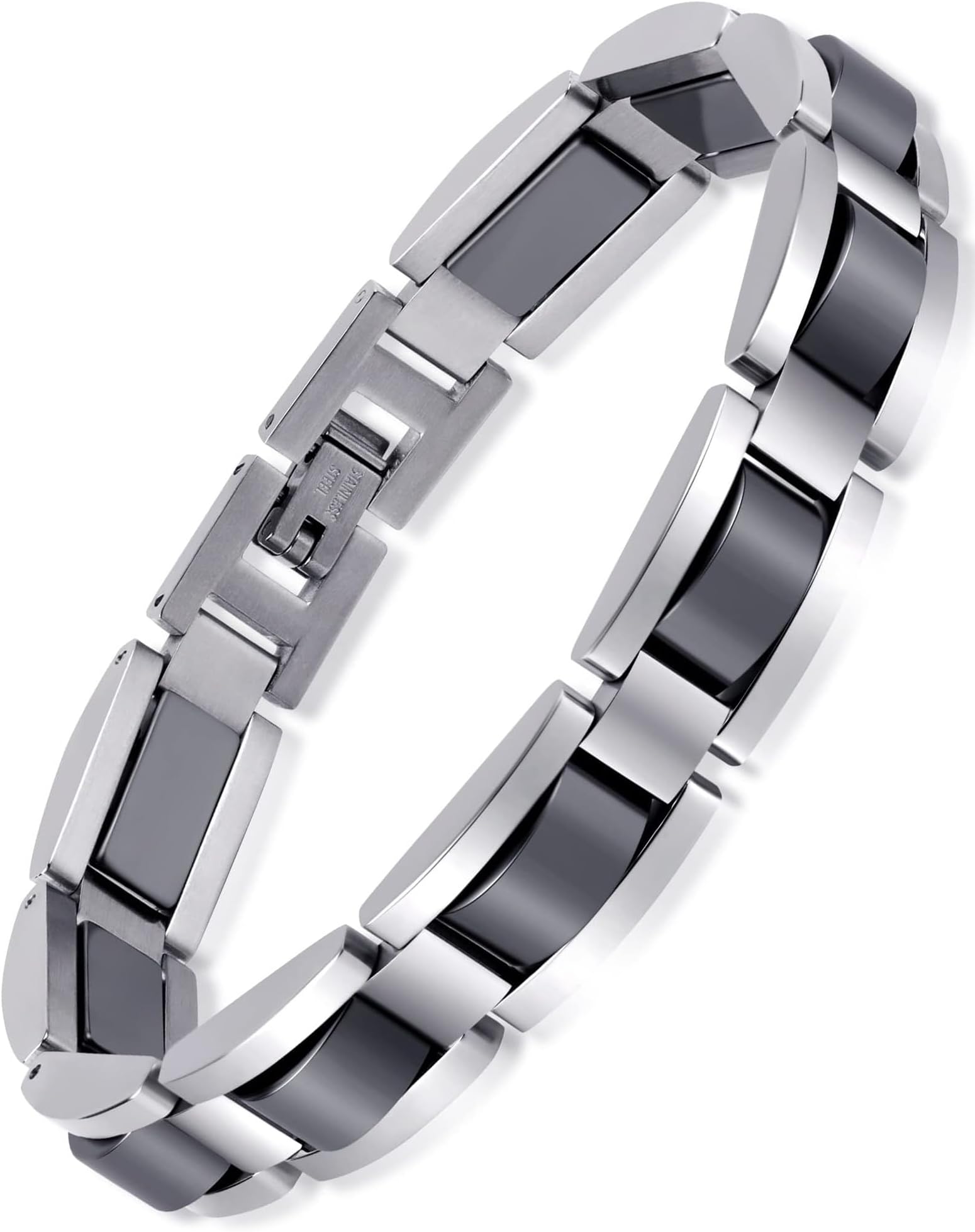 Mens Magnetic Bracelets for Arthritis & Joint Pain Relief, Classic Balck Titanium Stainless Steel Bracelet with Hematite Magnet Stones, Natural Health Jewelry Gifts, 8.66 inch