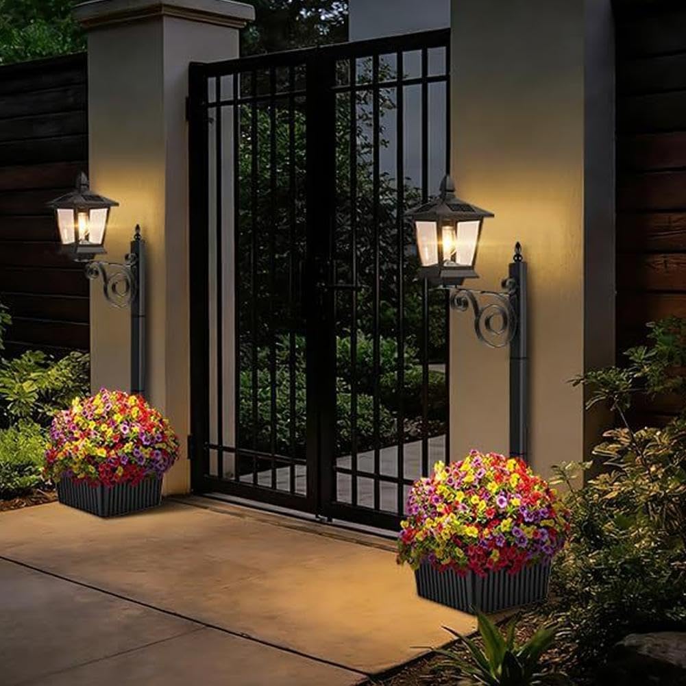 Lampada a energia solare con fioriera, sensore dal tramonto all'alba, vaso da fiori 2 in 1 per giardino, cortile, vialetto, portico, patio, ideale per fiori veri o artificiali