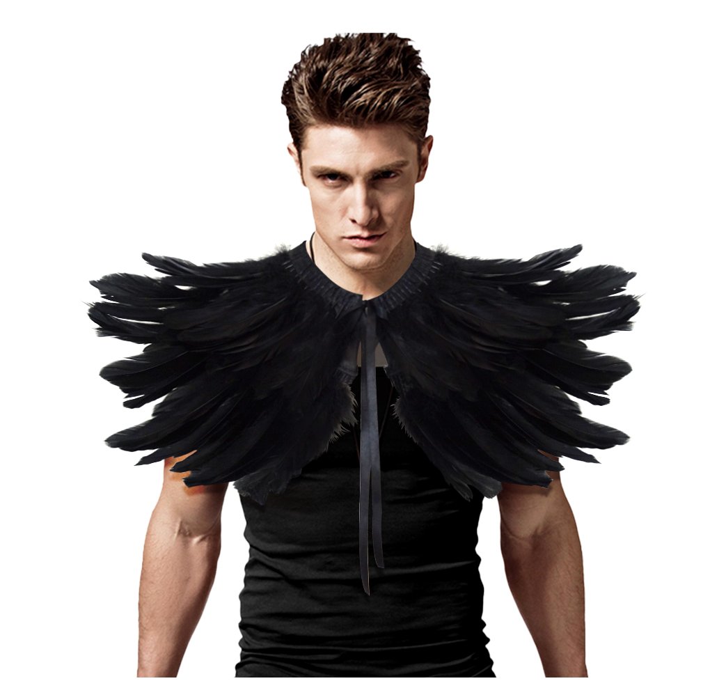 keland Gothic Feder Achselzucken Schal Poncho Halloween Party Kostüm Epauletten Fliege Krawatte Kragen