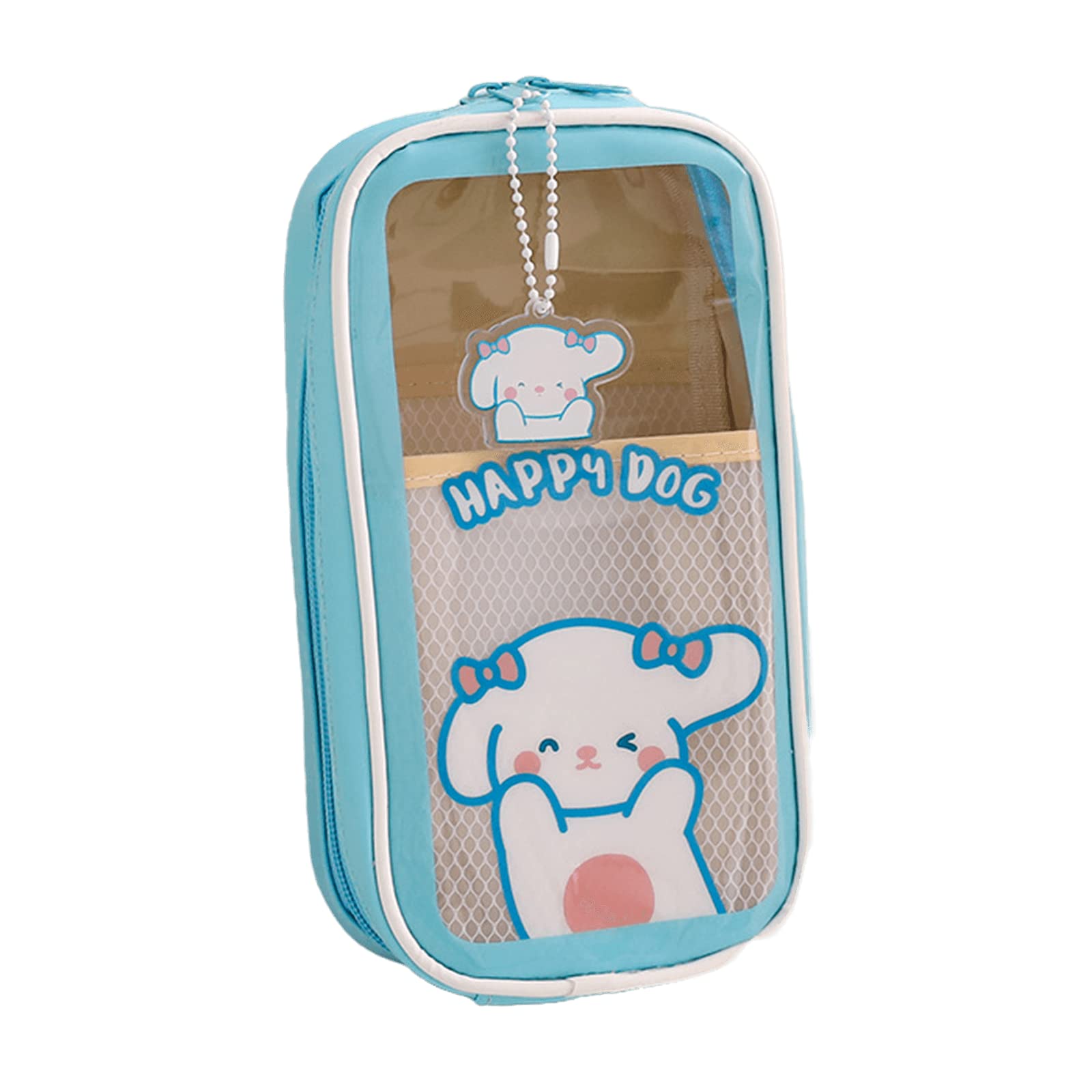 SHINsuke Kawaii Pencil Case with Bunny Bear Pendant, Back to School Supplies Stationery, Cute Clear Pencil Pouch Large Pencil Box (Blue)