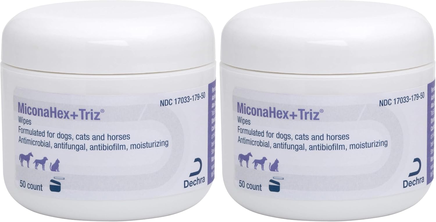 MiconaHex+Triz Wipes,2.25" round for Dogs,Cats and Horses,jar,50 Count (Pack of 2)