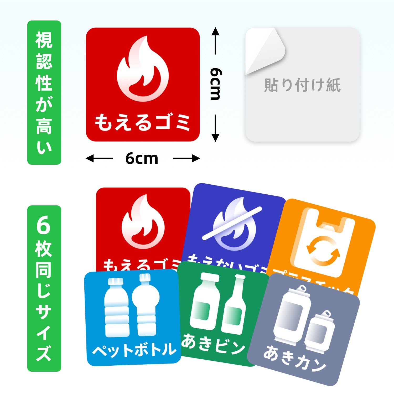 SA様確認用ページ＊ゴミ分別ステッカーシール Amazon.co.jp: ゴミ分別ステッカー 6種類セット 8cmx8cm ゴミ箱