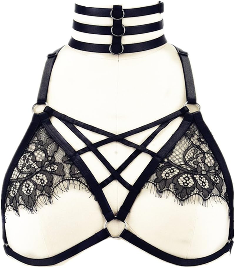 Women's Novelty Body Harness Elastic Strappy Bralette Cage Bra Gothic Crop Top Lingerie