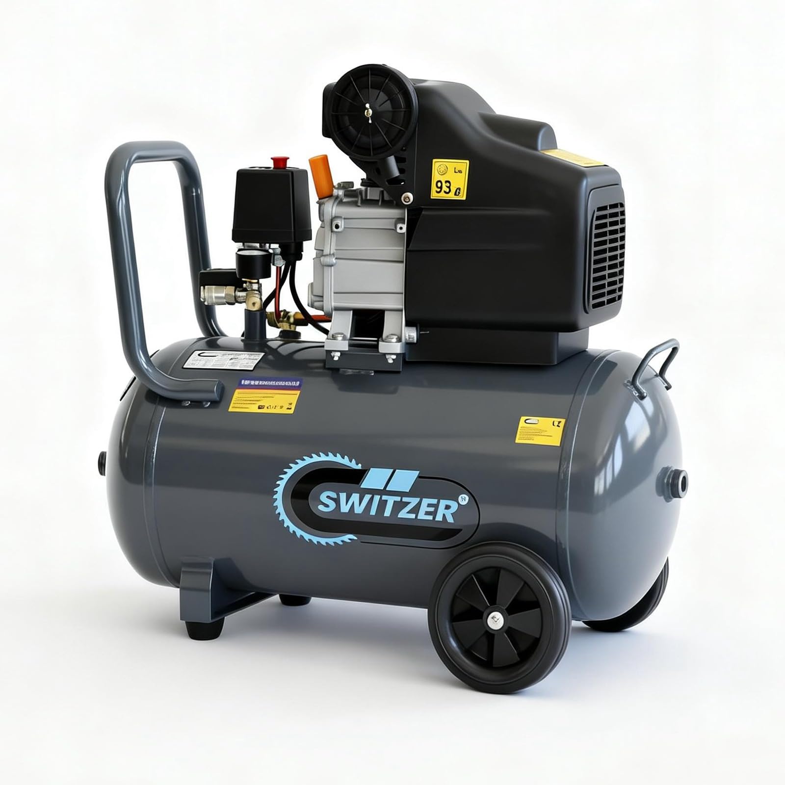 SwitZer Air Compressor 50L Litre Tank 2.5HP 8 BAR Pressure 230V 50HZ 6.7CFM with Wheel Handle Grey AC001 Direct Drive