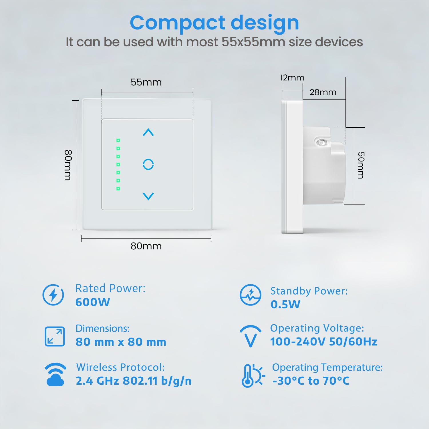 Smart Wlan Rolladenschalter mit Prozentsteuerung, LincoSoft Jalousienschalter Kompatibel mit Alexa,Google Home, Rolladensteuerung mit Zeitschaltuhr und Sprachsteuerung, Nullleiter erforderlich 80x80mm