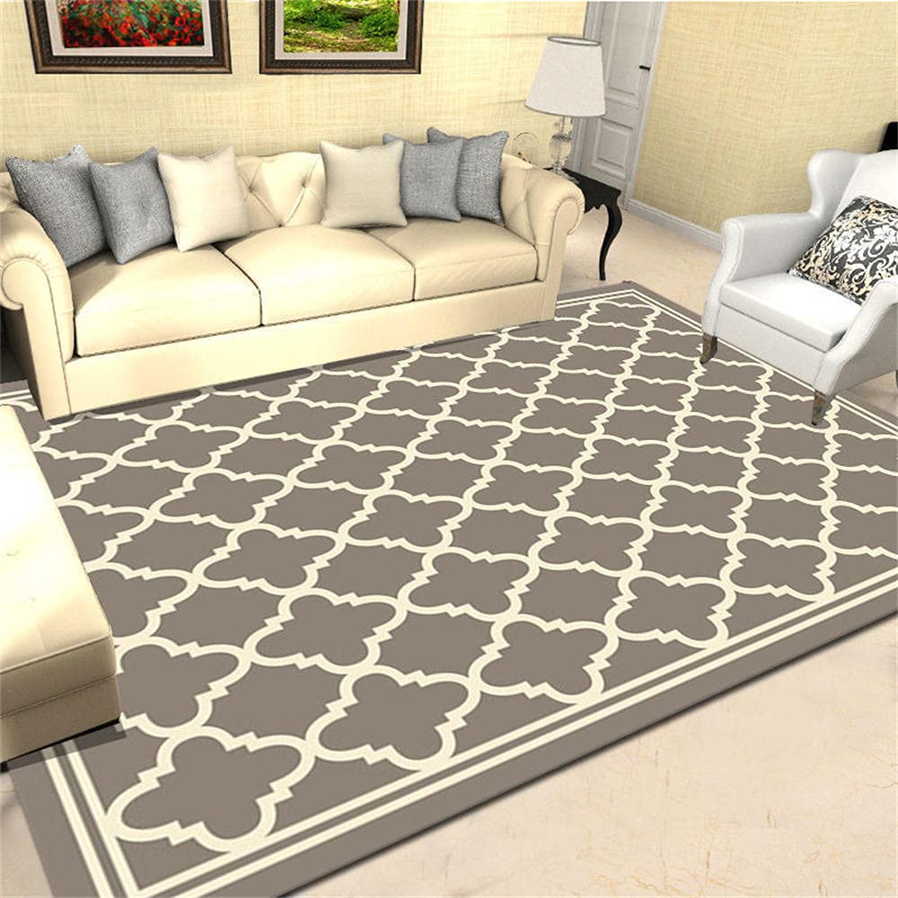 Tapis de salon moderne géométrique riz et gris 100x200cm pour chambre d'ado