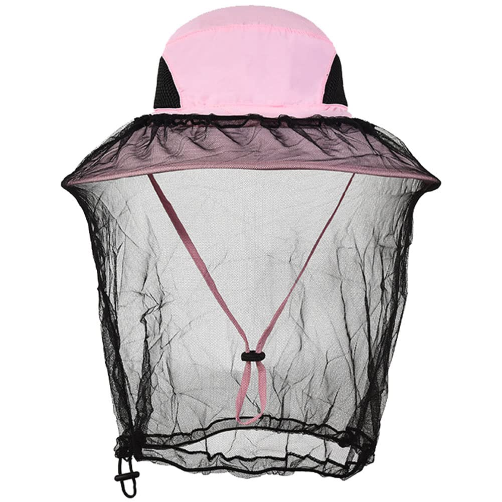 Simiduneur Unisex Pink Mosquito Net Hats With Veil, Mosquito Insect Head Net Hat Fishing Cap Bee Beekeeping Beekeeper Veil Hats Fly Bug Veil Hood Foldable Packable For Fishing Climbing Hiking Planting,