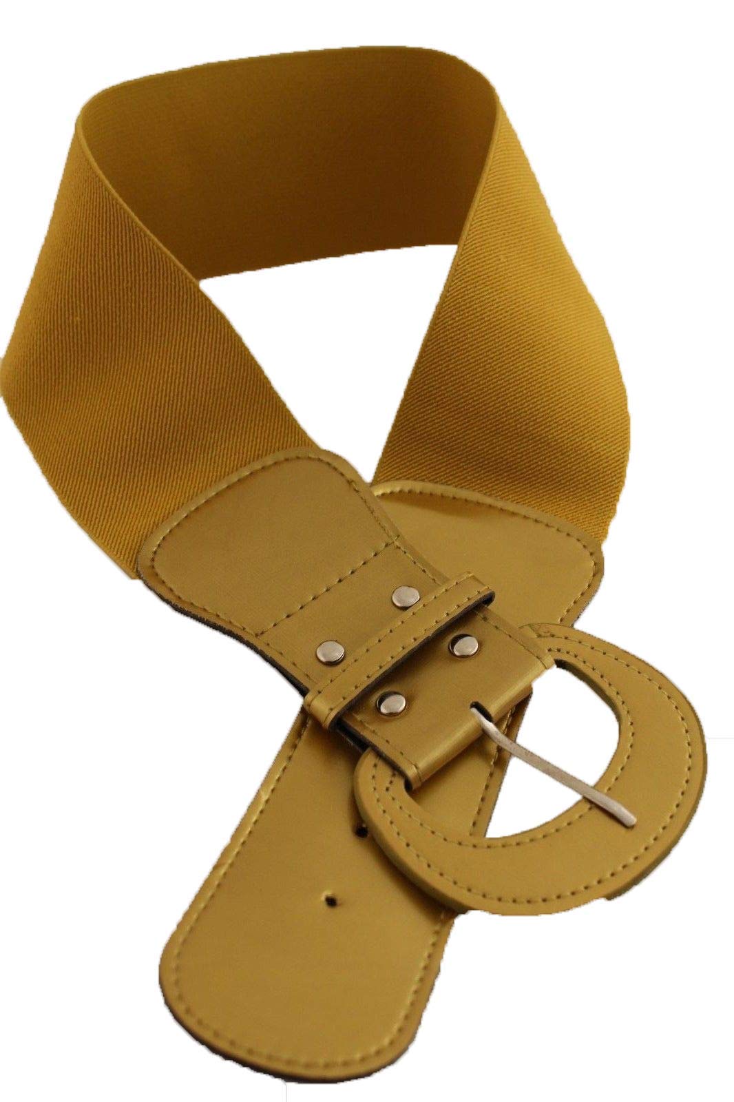 TFJ Women Fashion Waist Corset Belt Elastic Band Faux Leather Size M L Gold