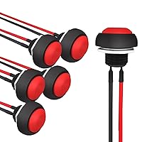 Vista 10 de APIELE Interruptor de botón momentáneo de 0.472 in Mini interruptor redondo impermeable 1A 250V AC SPST NO 2 Pin PBS-33B con cable pre-soldado 6