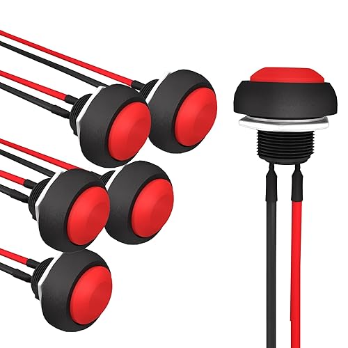 Vista 10 de APIELE Interruptor de botón momentáneo de 0.472 in Mini interruptor redondo impermeable 1A 250V AC SPST NO 2 Pin PBS-33B con cable pre-soldado 6