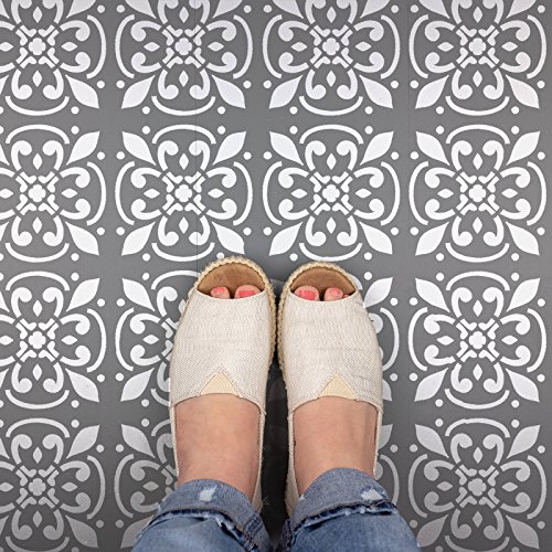 Image of Icarus Tile Stencil - Reusable Floor & Backsplash Mediterranean Tile Stencils for Home Decor, Furniture, and Walls 16 inchx16 inch