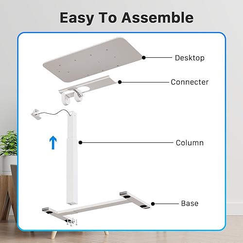 Miniatura 9 de Escritorio móvil de pie, escritorio de altura ajustable para laptop, mesa de noche inclinable de 90, escritorio portátil para computadora con
