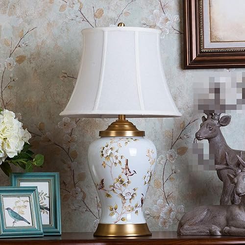 Miniatura 5 de JITEM Lámpara de Mesa Lámpara de mesa de cerámica blanca Pantalla de tela de palacio pintada E27 Lámpara de noche Villa Hall Entrada Sala de estar